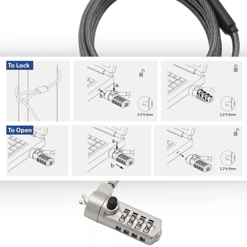 ACT Wedge Laptop-Schloss mit Zahlenschloss Metallisch 2 m Kabel
