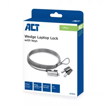 ACT Wedge Laptopschloss mit Schlüsseln Metallic 2m Kabel