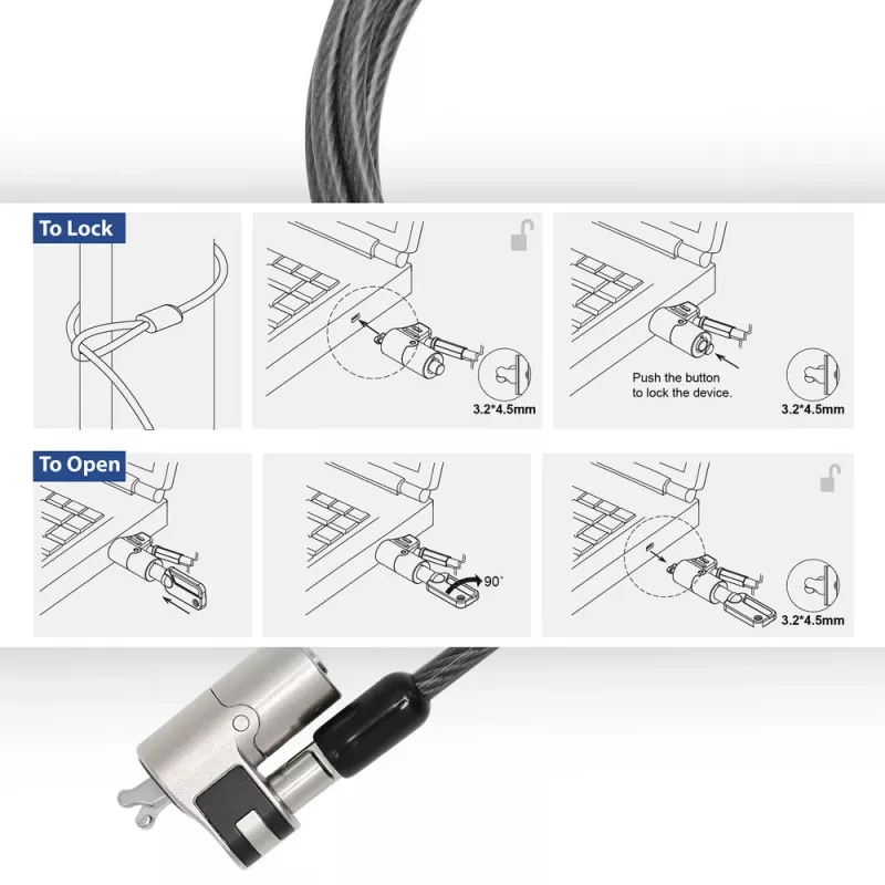 ACT Wedge Laptopschloss mit Schlüsseln Metallic 2m Kabel