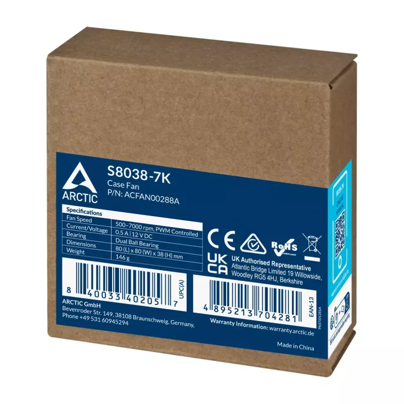 Lüfter ARCTIC S8038-7K 80 mm Luftstrom 118,93 m³/h Doppelkugellager