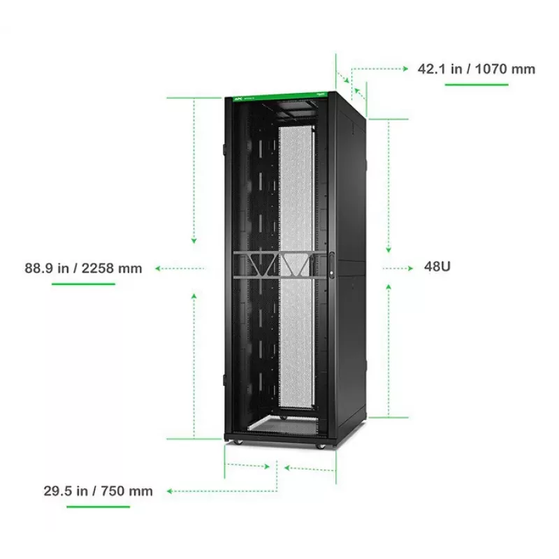 APC NetShelter SX Server Rack Gen 2, 48U, 2258H x 750W x 1070D mm, mit Seitenwänden, Schwarz