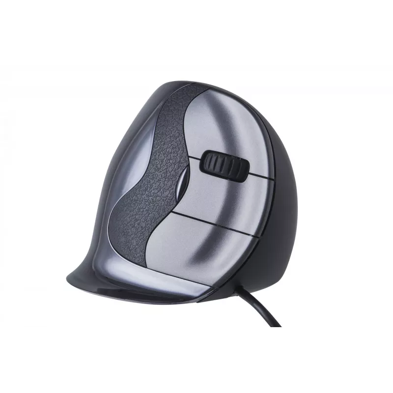 BakkerElkhuizen Evoluent D Large, Rechtshänder, Vertikales Design, Laser, USB Typ-A, 3200 DPI, Schwarz, Grau, Silber