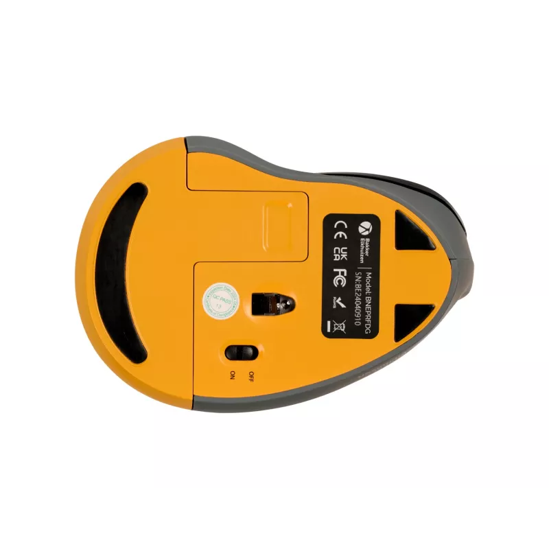 BakkerElkhuizen PRF Mouse Wireless Dunkelgrau, Rechtshänder, Vertikales Design, Optisch, RF Wireless, 1600 DPI, Schwarz, Grau