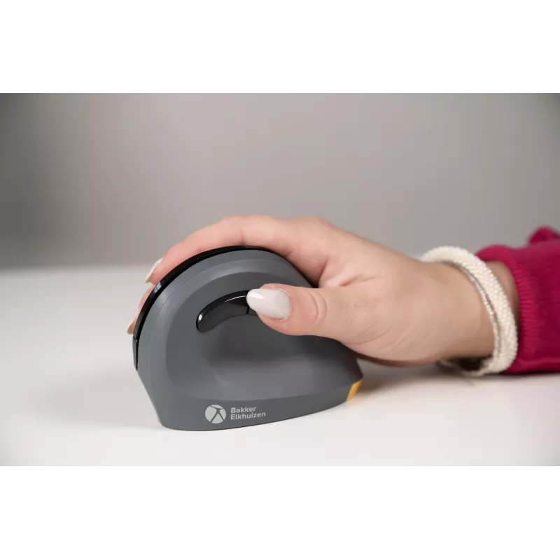 BakkerElkhuizen PRF Mouse Wireless Dunkelgrau, Rechtshänder, Vertikales Design, Optisch, RF Wireless, 1600 DPI, Schwarz, Grau