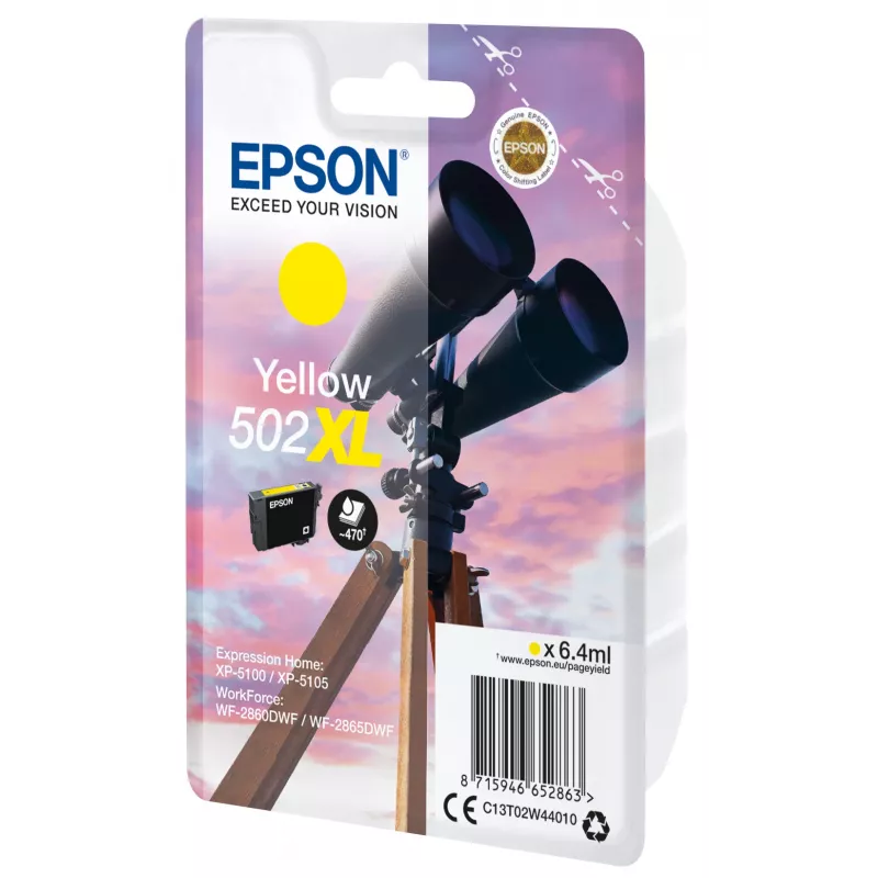Epson Einzelpackung Gelb 502XL Tinte, Hohe (XL) Reichweite, Gelb, Pigmenttinte, 6,4 ml, 1 Stück, 470 Seiten