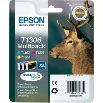 Epson Stag Multipack 3-farben T1306 DURABrite Ultra Tinte, Cyan, Magenta, Gelb, Pigmenttinte, 1 Stk., Multipack