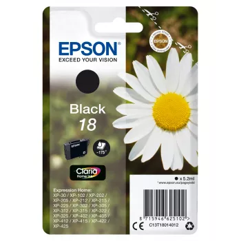 Epson Daisy Einzelpack Schwarz 18 Claria Home Tinte, Schwarz, Pigmenttinte, 5,2 ml, 1 Stück, 175 Seiten