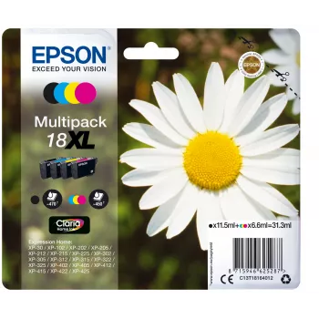 Epson Daisy Multipack 4-Farben 18XL Claria Home Tinte, Schwarz, Cyan, Magenta, Gelb, 11,5 ml, 6,6 ml, 1 Stk., 470 Seiten, Multipack