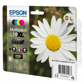 Epson Daisy Multipack 4-Farben 18XL Claria Home Tinte, Schwarz, Cyan, Magenta, Gelb, 11,5 ml, 6,6 ml, 1 Stk., 470 Seiten, Multipack