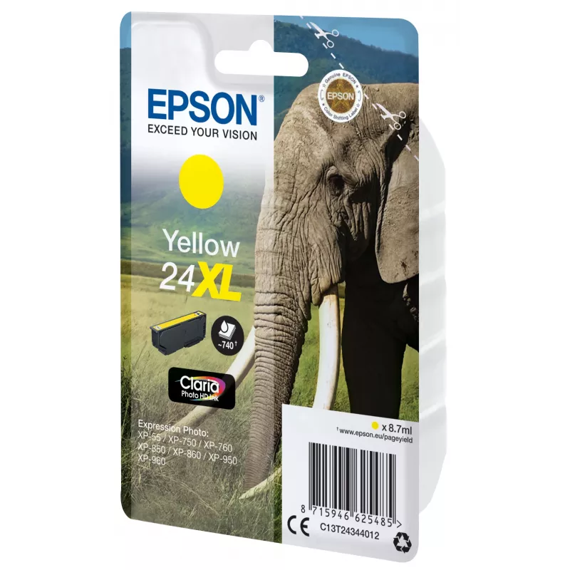 Epson Elephant Singlepack Gelb 24XL Claria Photo HD Tinte