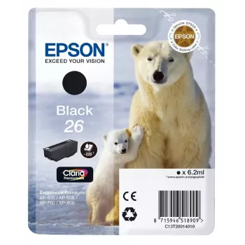 Epson Polar bear Singlepack Schwarz 26 Claria Premium Ink, Schwarz, pigmentbasierte Tinte, 1 Stk.