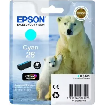 Tintenpatrone Epson C13T26124010 Einzelpackung Cyan 26 Claria Premium – Cyan, 1 Stück