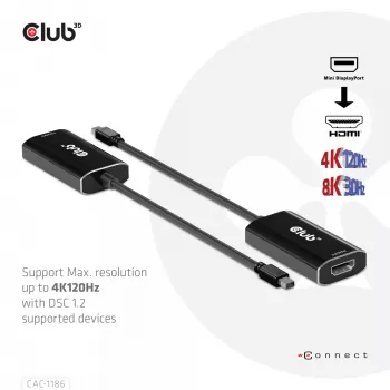 CLUB3D Mini DisplayPort 1.4 auf HDMI 4K120Hz mit DSC1.2 aktiver Adapter M/F
