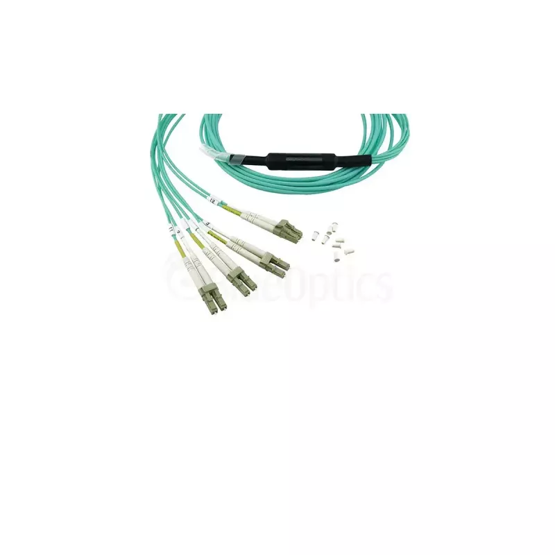 BlueOptics CBL-0159-BO Breakout-LWL-Kabel, MTP/UPC auf 4x Duplex LC/UPC, OM3, 1 m, Aqua