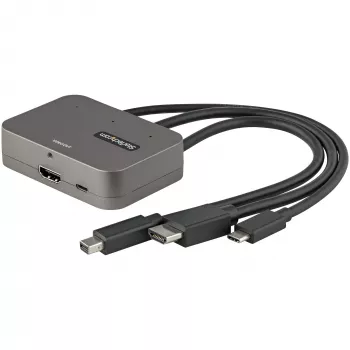 StarTech.com 3-in-1 Multiport-zu-HDMI-Adapter - 4K 60Hz USB-C, HDMI oder Mini DisplayPort zu HDMI Konverter für Konferenzräume - Digitaler AV-Videoadapter zum Anschluss eines HDMI-Monitors/Displays