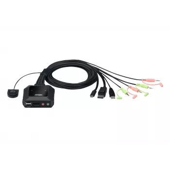 ATEN 2-Port USB-C DisplayPort Hybrid Cable KVM Switch, 4096 x 2160 Pixel, 4K Ultra HD, 0,74 W, Schwarz