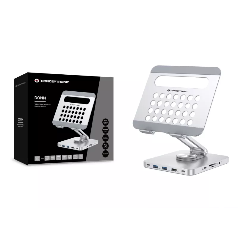 Conceptronic DONN26G, Silber, Tablet, Multimediaständer, Aluminium, 100 W, MicroSD (TransFlash), SD, SDHC, SDXC