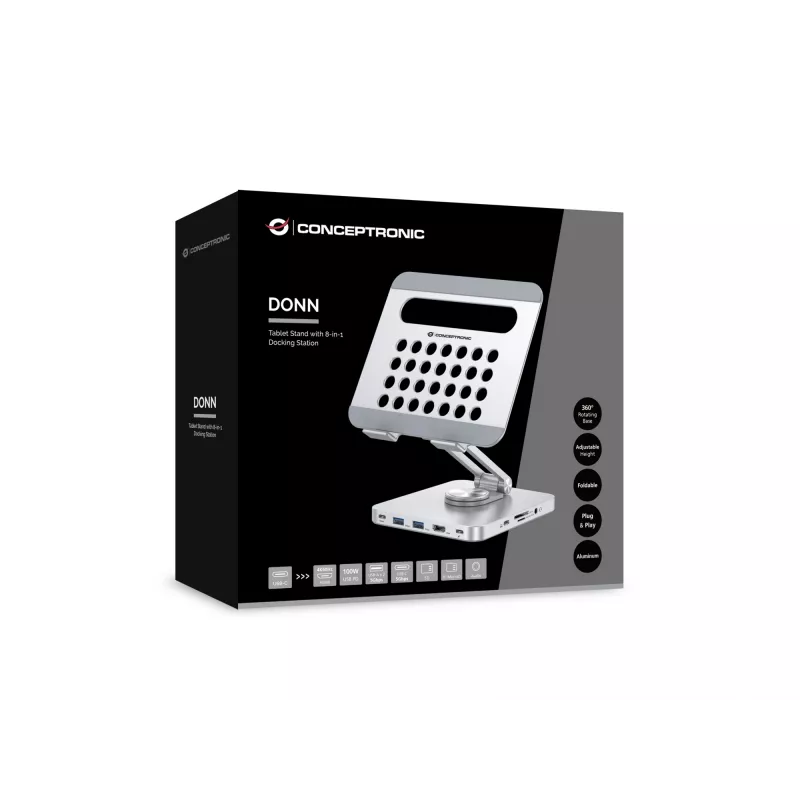 Conceptronic DONN26G, Silber, Tablet, Multimediaständer, Aluminium, 100 W, MicroSD (TransFlash), SD, SDHC, SDXC