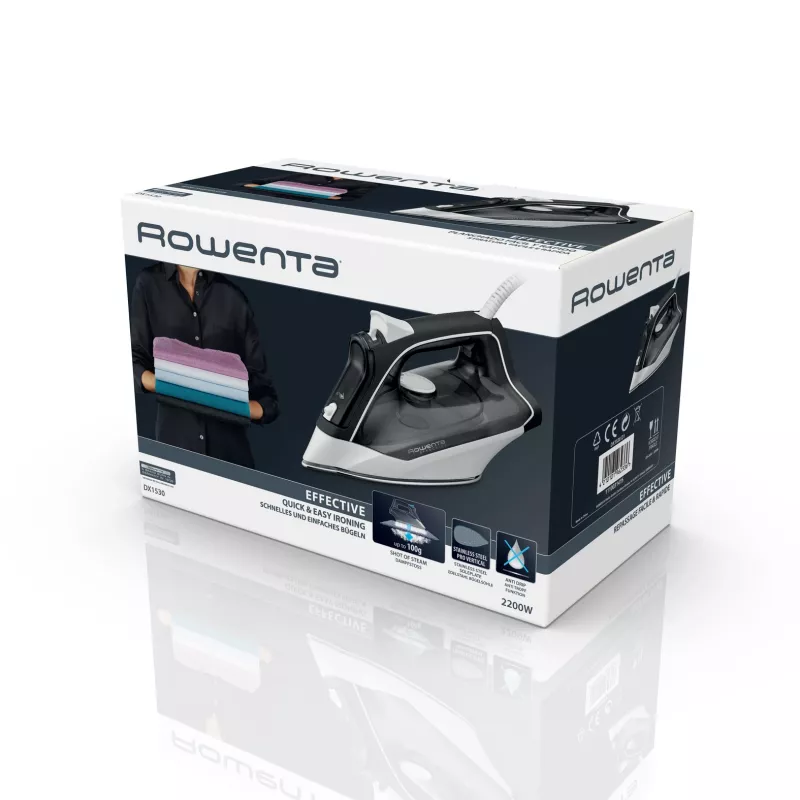 Rowenta DX1530 Dry & Steam Bügeleisen Edelstahl-Bügelsohle 2200 W Schwarz