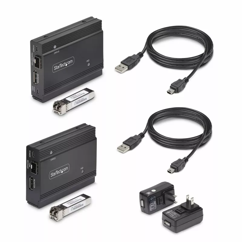 StarTech.com DisplayPort KVM Extender über Glasfaser, 4K 60Hz, Console Extender Kit, bis zu 300 m (Multimode) mit vorinstallierten SFP+ Modulen, 3x USB HID