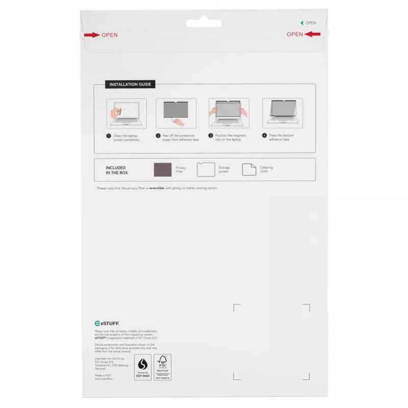 eSTUFF GLBMMB15-23 Display-Privacyfilter 38,9 cm (15,3 Zoll) rahmenloser Display-Privacyfilter für Laptops