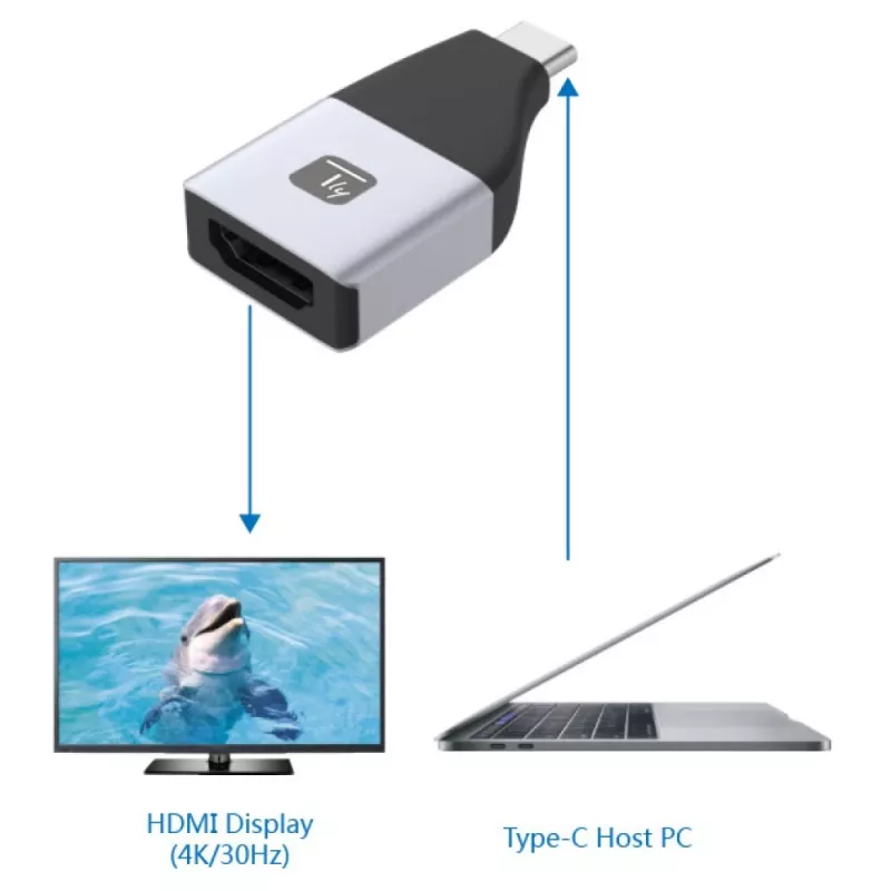 Techly IADAP USBC-HDMI4K USB-Grafikadapter 4096 x 2160 Pixel Schwarz, Silber