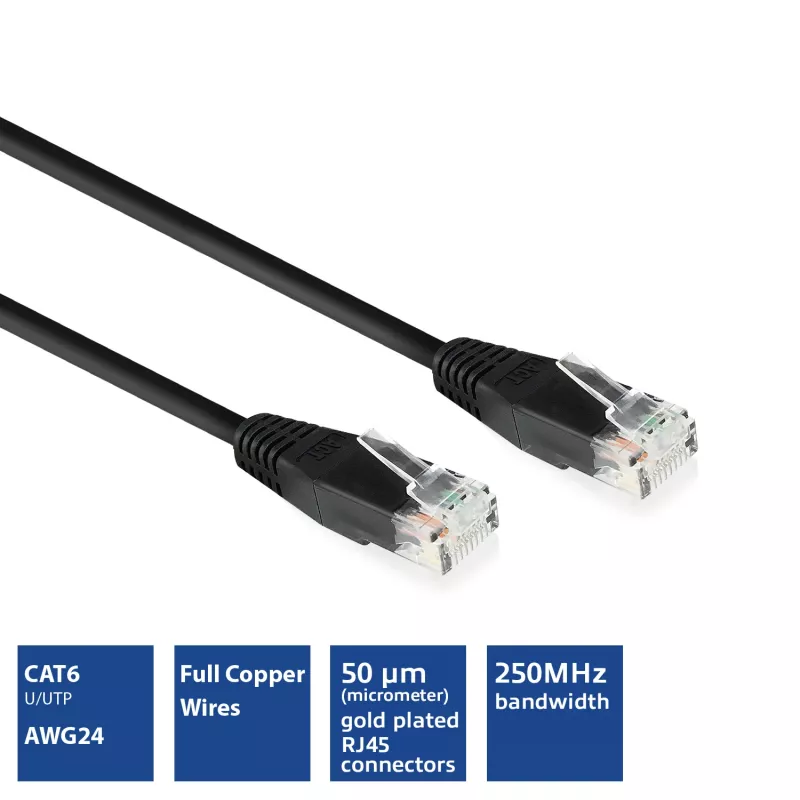 ACT Schwarzes 7-Meter-U/UTP-CAT6-Patchkabel mit RJ45-Steckern