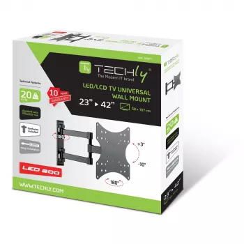 Techly Wandhalterung für TV LCD LED 23-42 Zoll 3 Gelenke Neigbar Schwarz