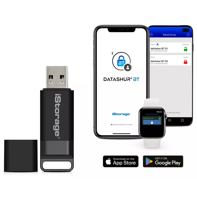 iStorage datAshur BT 64 GB | Verschlüsselter sicherer USB-Stick | Entsperrung per Smartphone via Bluetooth | FIPS 140-2 Level 3 zertifiziert | Fernverwaltung bereit