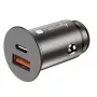 Techly Mini Auto-Ladegerät USB-A und USB-C Quick Charge 3.0 38W in schwarzem Metall