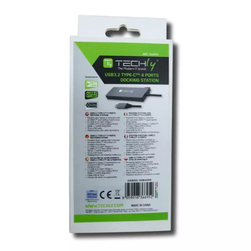 Techly IUSB32C-HUB4HPD Laptop-Dockingstation/Port-Replikator Kabelgebunden USB 3.2 Gen 2 (3.1 Gen 2) Typ-C Grau