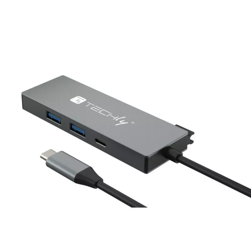 Techly IUSB32C-HUB4HPD Laptop-Dockingstation/Port-Replikator Kabelgebunden USB 3.2 Gen 2 (3.1 Gen 2) Typ-C Grau