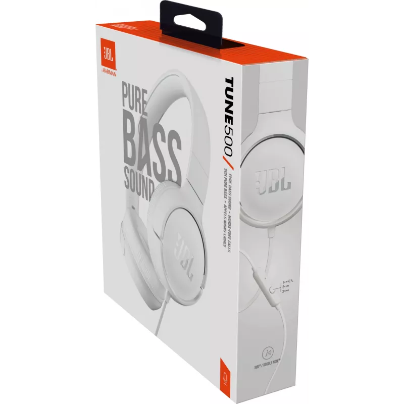 JBL Tune 500 WEISS, Kabelgebunden, 20 - 20000 Hz, Musik, 148 g, Kopfhörer, Weiß