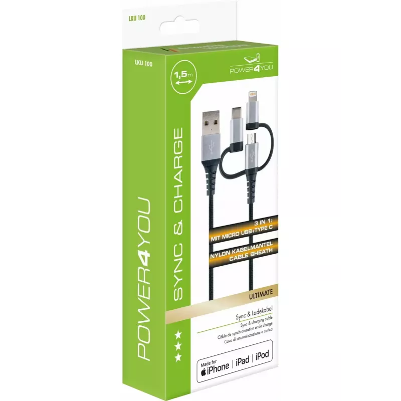 USB-Kabel Schwaiger LKU 100 1,5m USB 2.0 A Micro-USB B Schwarz Silber