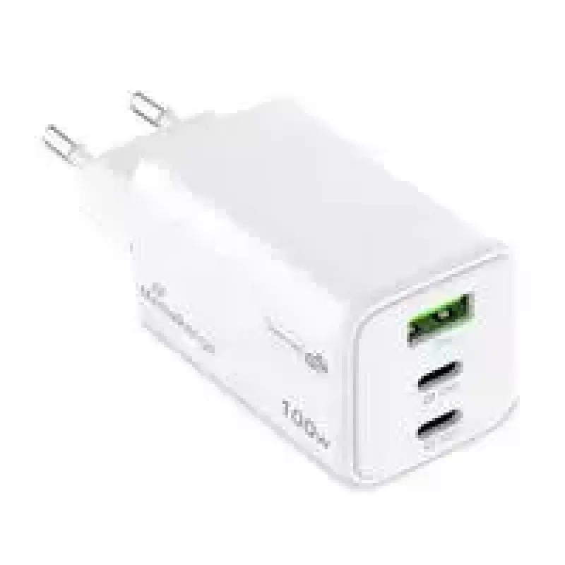Mobile device charger MediaRange MRMA123 — Indoor AC fast charger for laptop, smartphone, tablet, 100–240V, 2× USB-C, 20V max, white