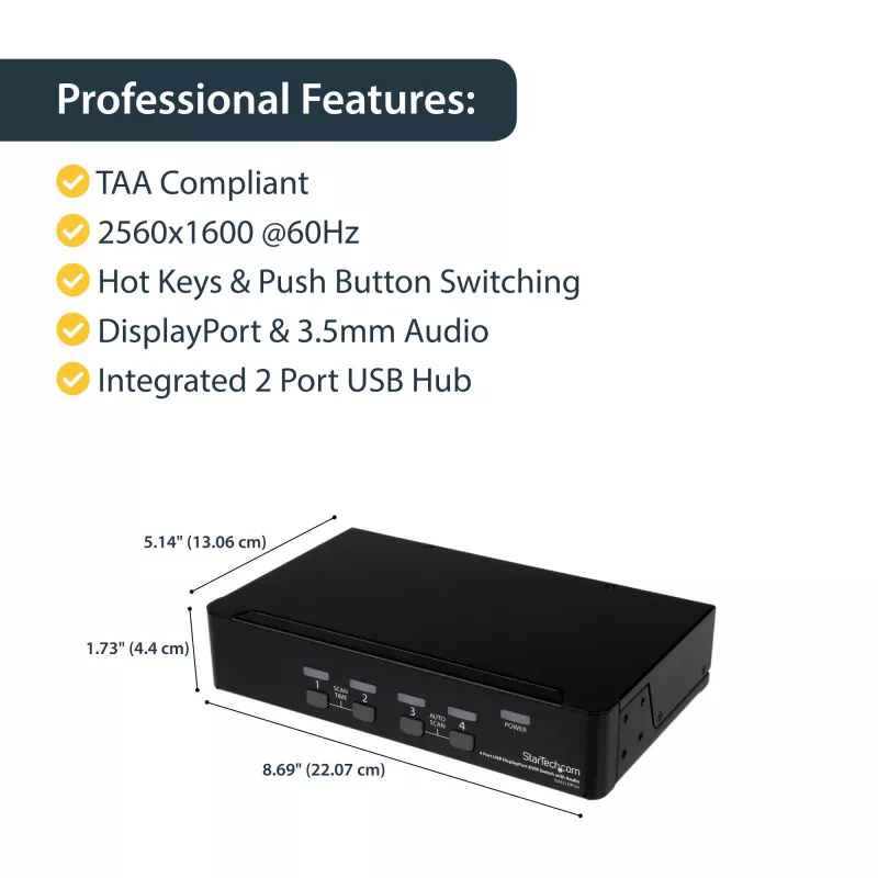 StarTech.com 4-Port USB DisplayPort KVM Switch mit Audio, 3840 x 2400 Pixel, Schwarz