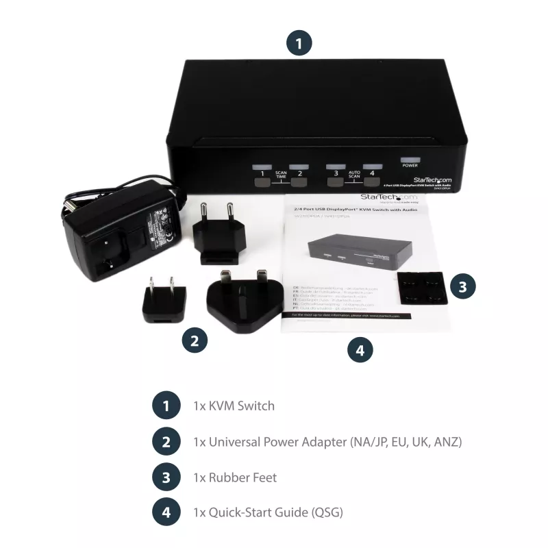 StarTech.com 4-Port USB DisplayPort KVM Switch mit Audio, 3840 x 2400 Pixel, Schwarz
