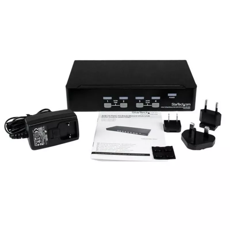 StarTech.com 4-Port 1HE Rackmount USB KVM Switch mit OSD, 1920 x 1440 Pixel, Rack-Montage, 5,4 W, 1HE, Schwarz