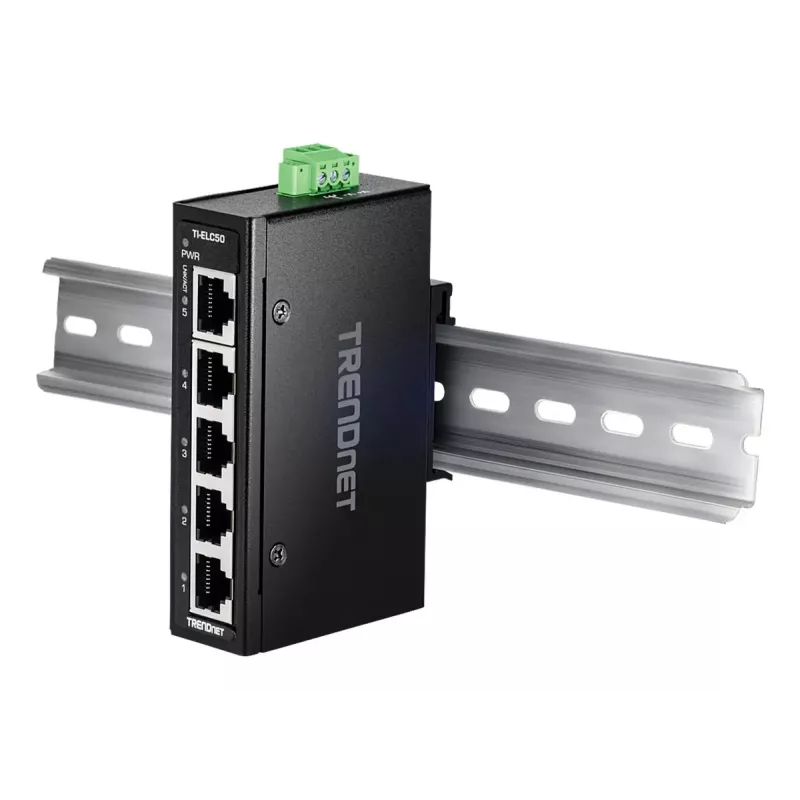 Netzwerk-Switch TRENDnet TI-ELC50 Unmanaged 5-Port Fast Ethernet (10/100), 9,6–60 V, Wand-/Hutschienenmontage