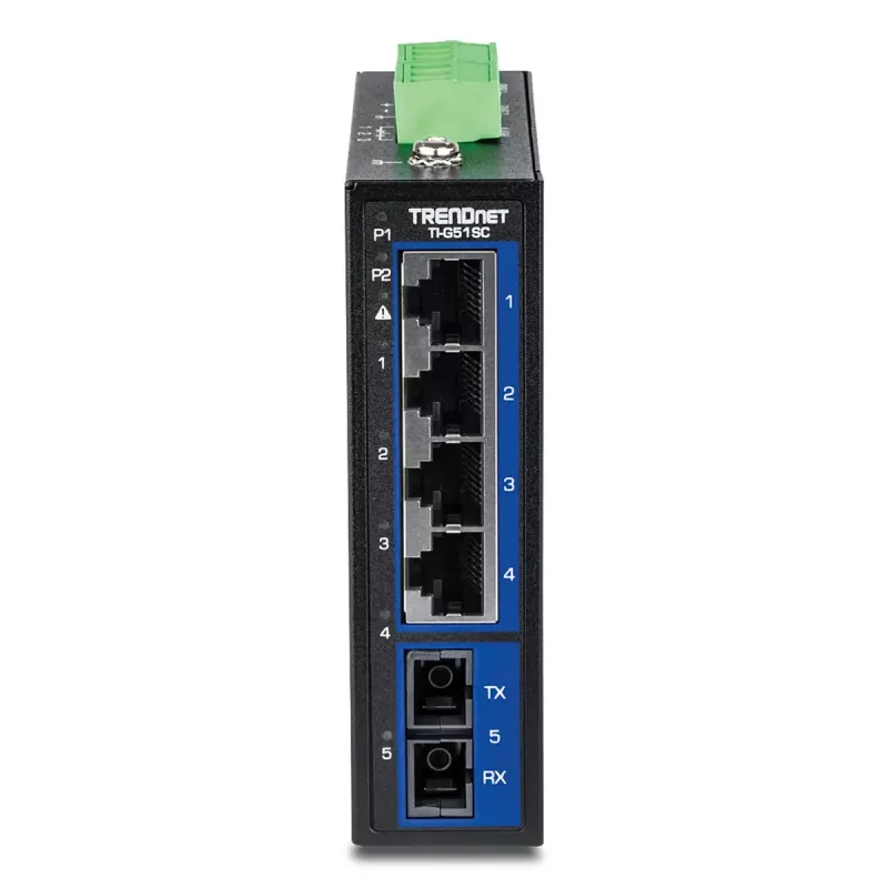 Unmanaged Gigabit Ethernet Switch TRENDnet TI-G51SC, 4x RJ-45 10/100/1000, 10 Gbit/s Kapazität, 2000 MAC, 9–60 V, wandmontierbar