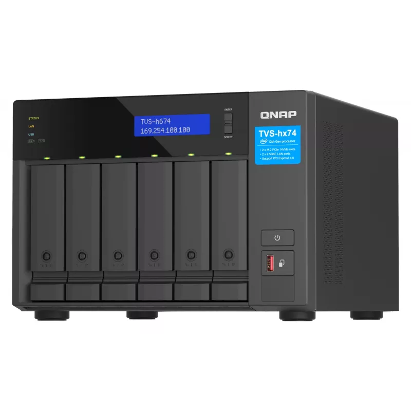 QNAP TVS-h674 NAS Tower Intel® Core™ i3 i3-12100 16 GB DDR4 0 TB QuTS hero Schwarz