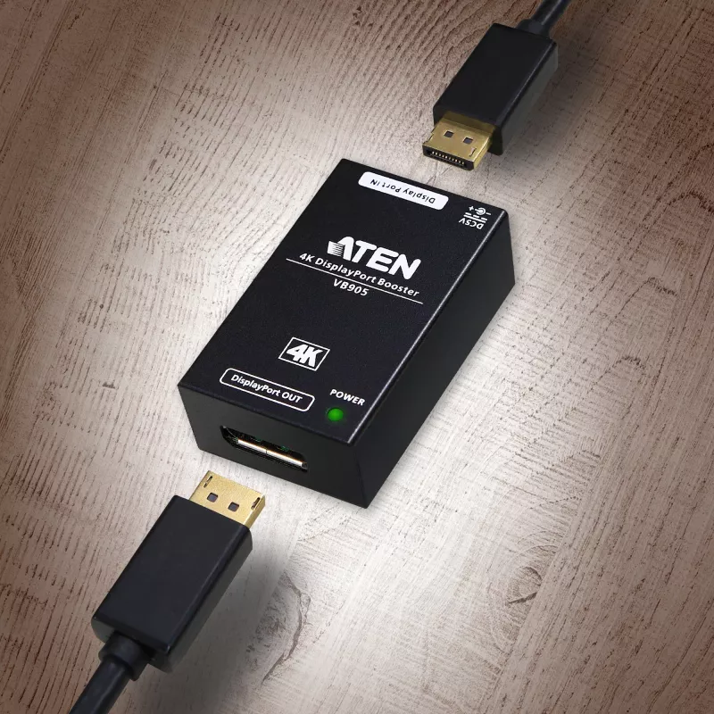 AV-Repeater ATEN 4K Display Port Booster VB905-AT-G — 4K (4096×2160), kabelgebunden, 20 m Reichweite, 5 V/2,6 A, schwarz