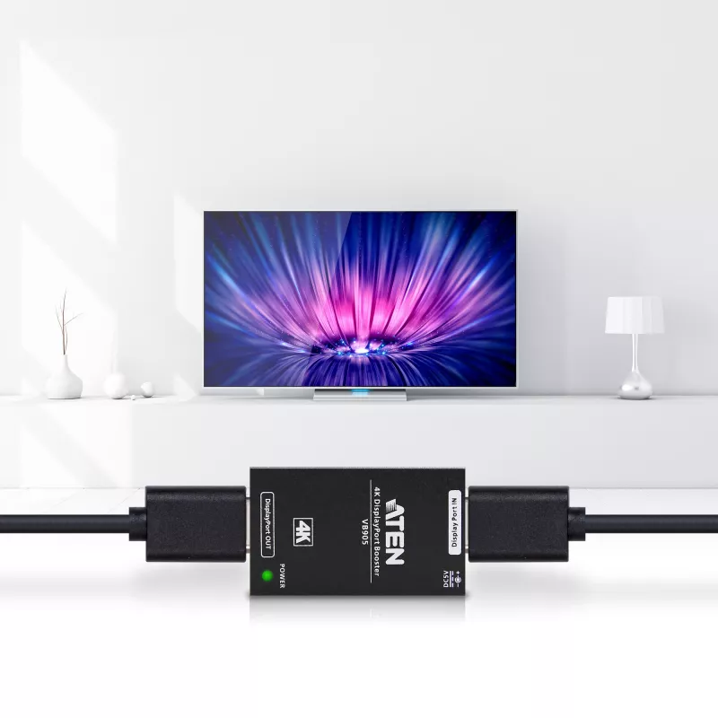 AV-Repeater ATEN 4K Display Port Booster VB905-AT-G — 4K (4096×2160), kabelgebunden, 20 m Reichweite, 5 V/2,6 A, schwarz
