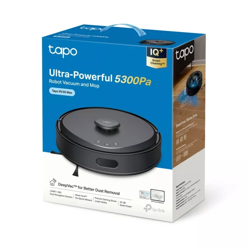 TP-Link Tapo Saugroboter, beutellos, schwarz, rund, aufladbar, 55 dB, 0,3 L