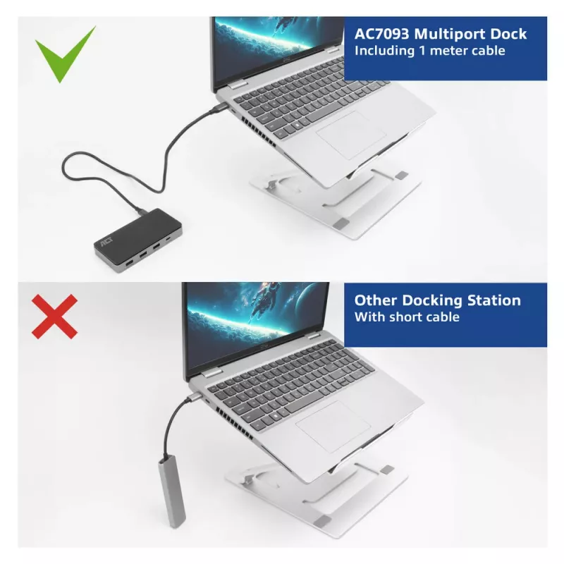 ACT USB-C 4K MST Dockingstation für 2 HDMI-Monitore, Ethernet, USB-C, 3x USB-A, PD-Passthrough und 1 Meter abnehmbares Verbindungskabel