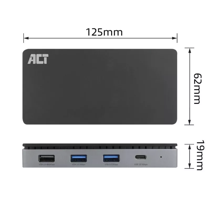 ACT USB-C 4K MST Dockingstation für 2 HDMI-Monitore, Ethernet, USB-C, 3x USB-A, PD-Passthrough und 1 Meter abnehmbares Verbindungskabel