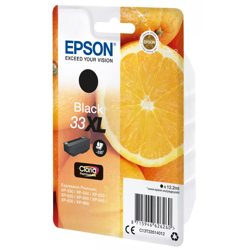 Epson Oranges Einzelpackung Schwarz 33XL Claria Premium Tinte, Hohe (XL) Reichweite, Schwarz, Pigmenttinte, 12,2 ml, 1 Stück
