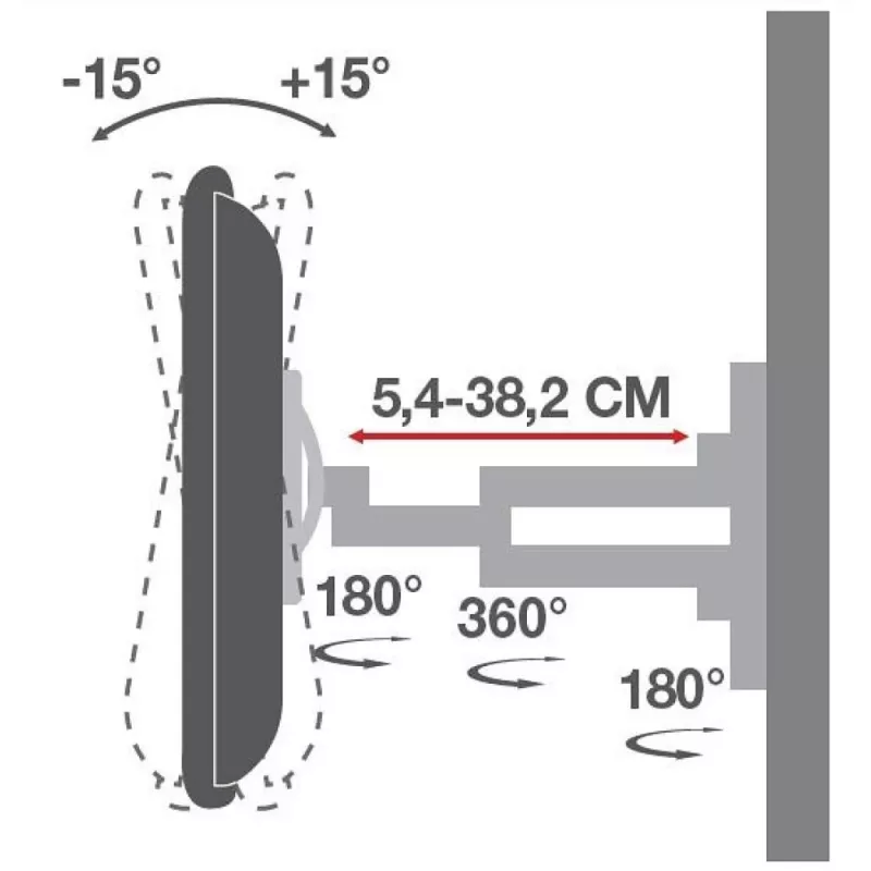 Techly Wandhalterung für LCD LED 19-37'' neigbar 2 Gelenke Schwarz ICA-LCD 2923B
