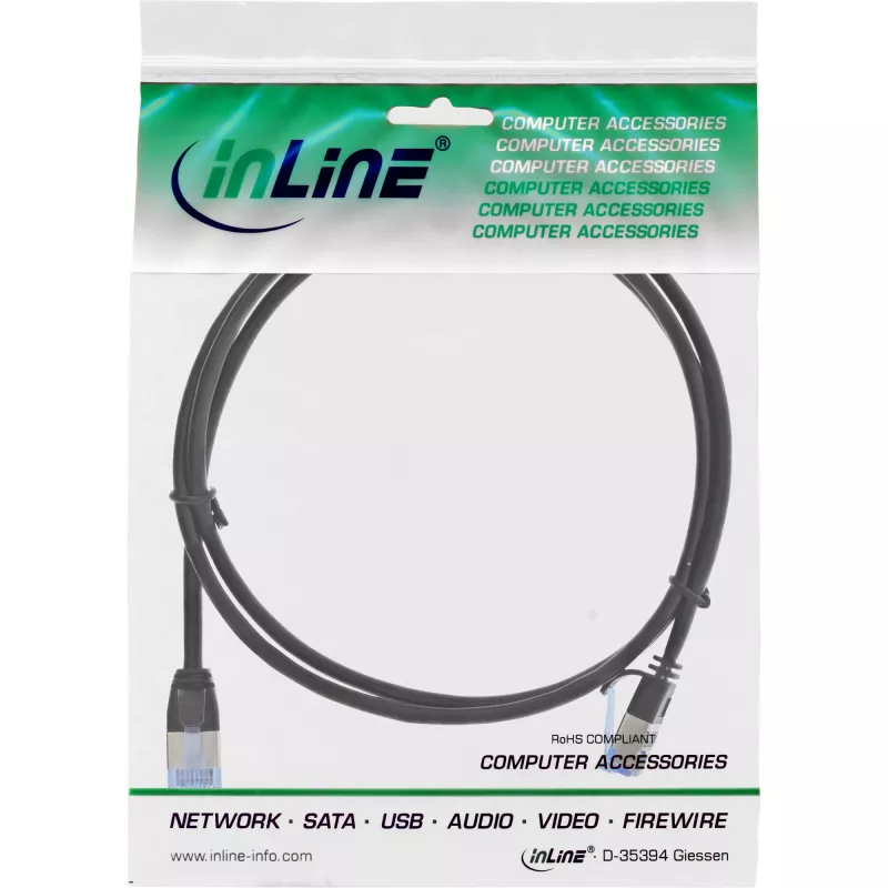 InLine schlank rundes Patchkabel U/FTP Cat.6A schwarz 3m