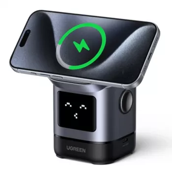 Ladegerät UGREEN 45775 — kabelloses AC-Schnellladegerät für den Innenbereich, universell, 1× USB-C, schwarz/grau